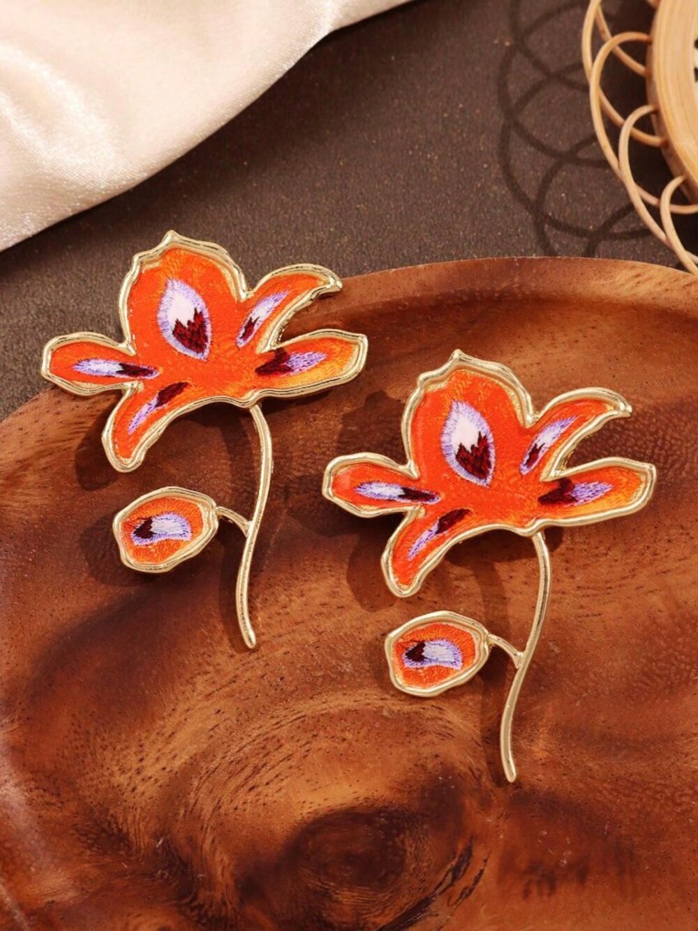 Multicolor Women's Oversized Ombre Flower Drop maximalist Earrings